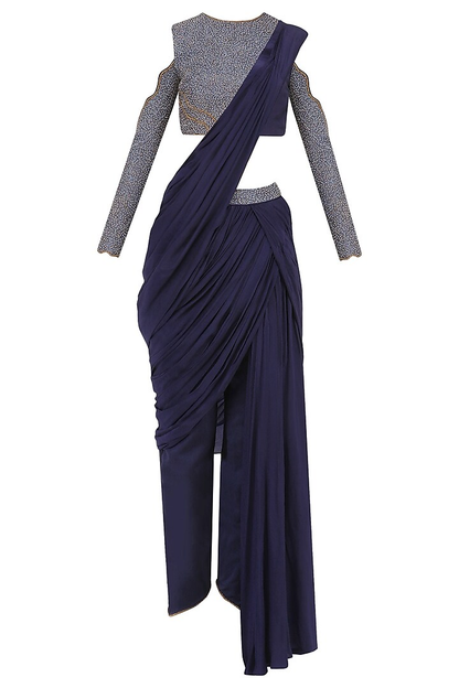 Midnight Blue Drape Saree with Blouse