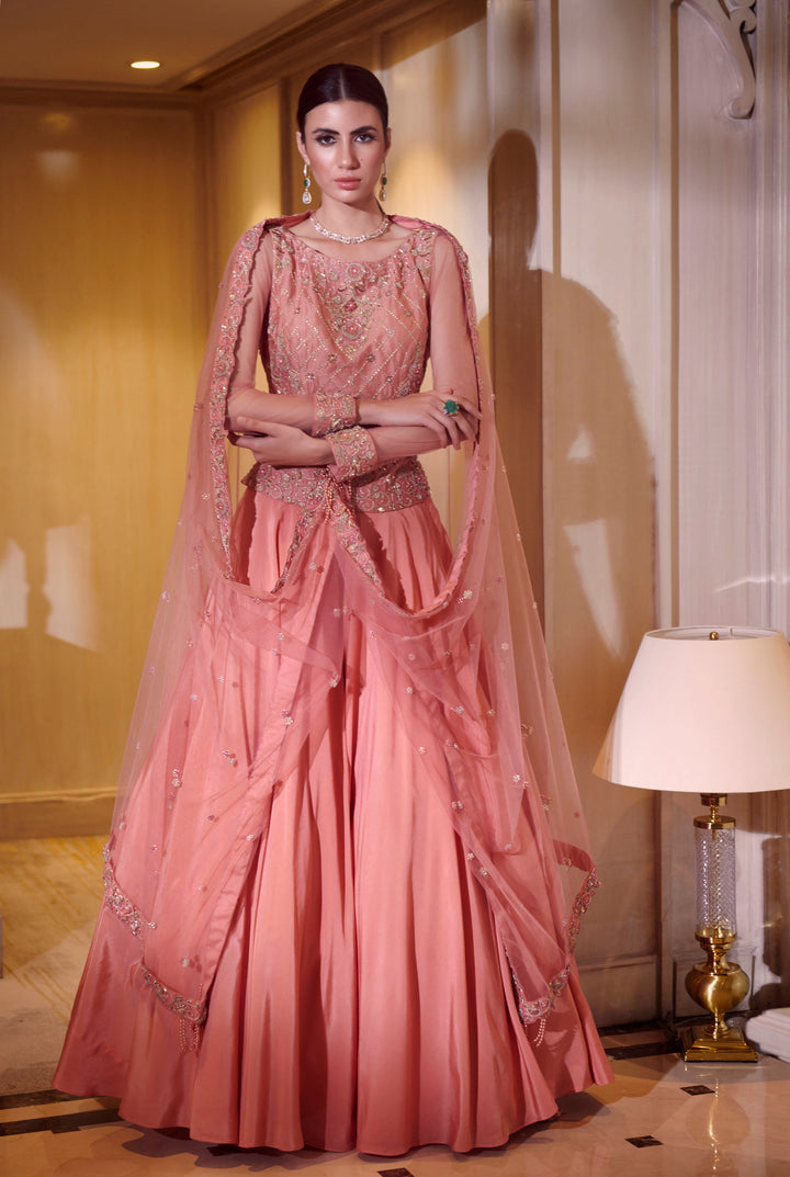 Pink Coral Sharara Set With An Embroidered Dupatta