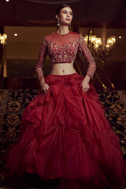 Cherry Red Lehenga Set