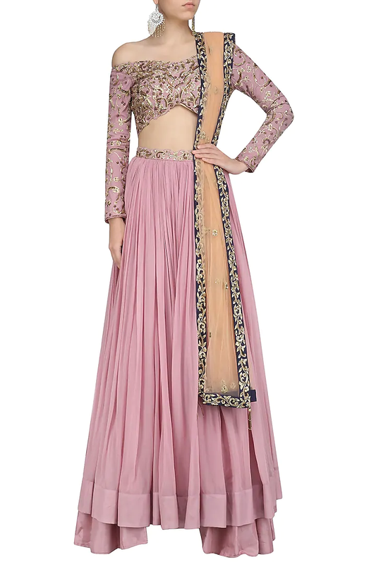 Lilac Floral Embroidered Lehenga Set