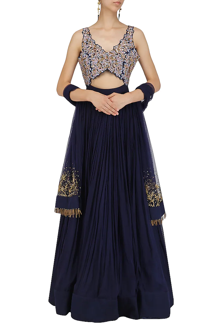 Midnight Blue Embroidered Anarkali Set