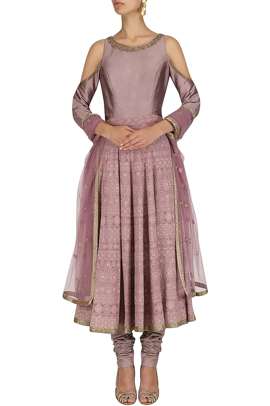 Lilac Hand Embroidred Chikankari Anarkali Suit