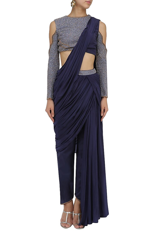 Midnight Blue Drape Saree with Blouse