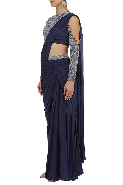 Midnight Blue Drape Saree with Blouse