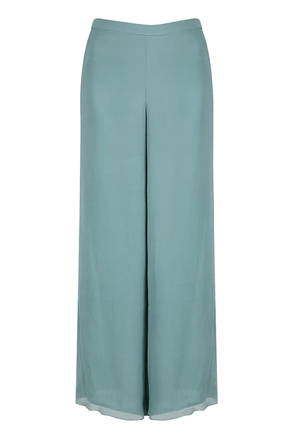 Ice Blue Embroidered Pleated Top with Flared Pants