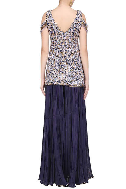 Midnight Blue Floral Embroidered Sharara Set