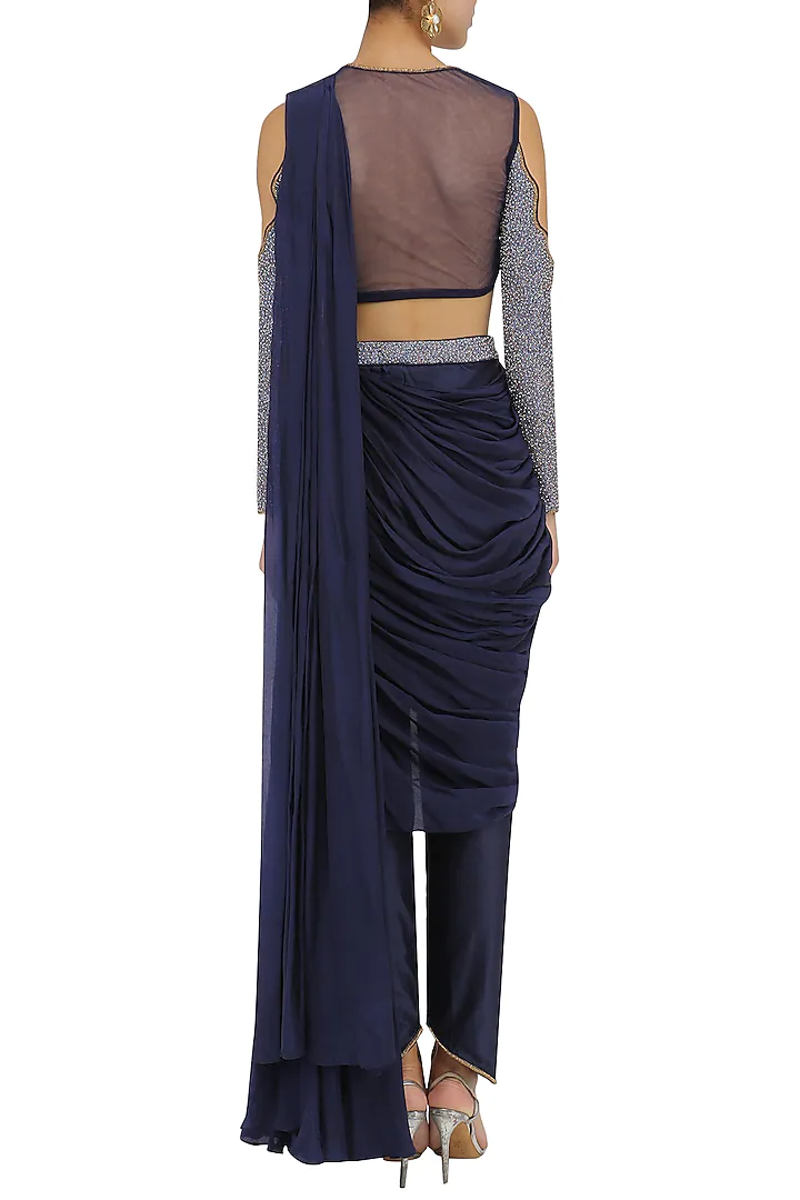 Midnight Blue Drape Saree with Blouse