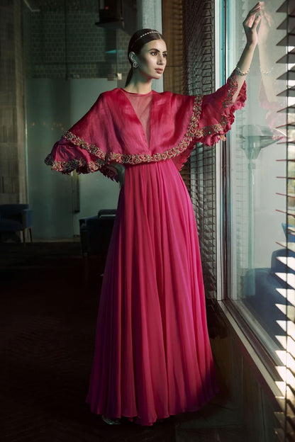 Persian Rose Embroidered Layered One Piece Gown