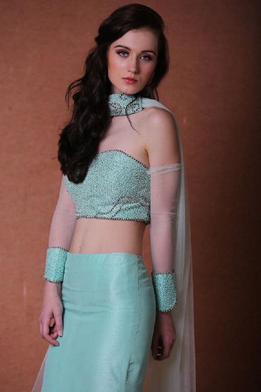 Aqua green mermaid cut lehenga set