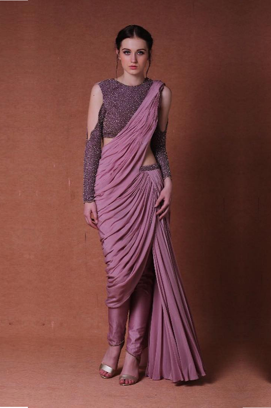 Lilac Blouse with Saree Drape Bottom Set