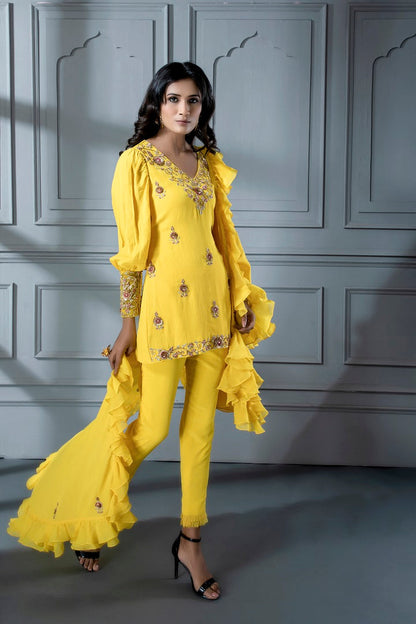 TUSCAN SUN SHORT SUIT WITH RUFFLED DUPATTA