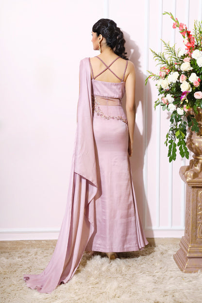 Lavender Pre-stitched Criss Cross Spaghetti Drape Saree