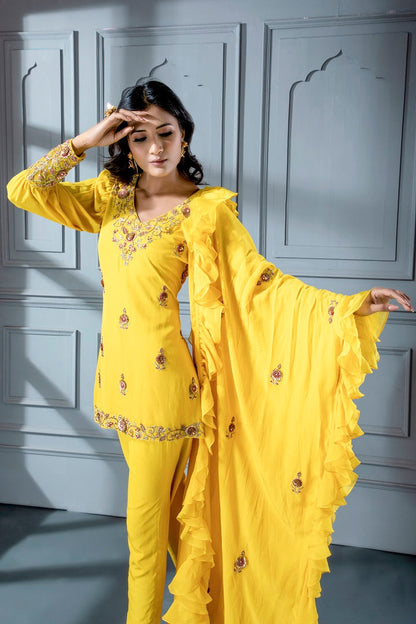 TUSCAN SUN SHORT SUIT WITH RUFFLED DUPATTA