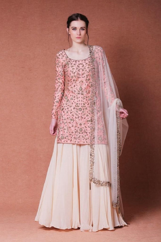 Peach Hand Embroidered Sharara Set